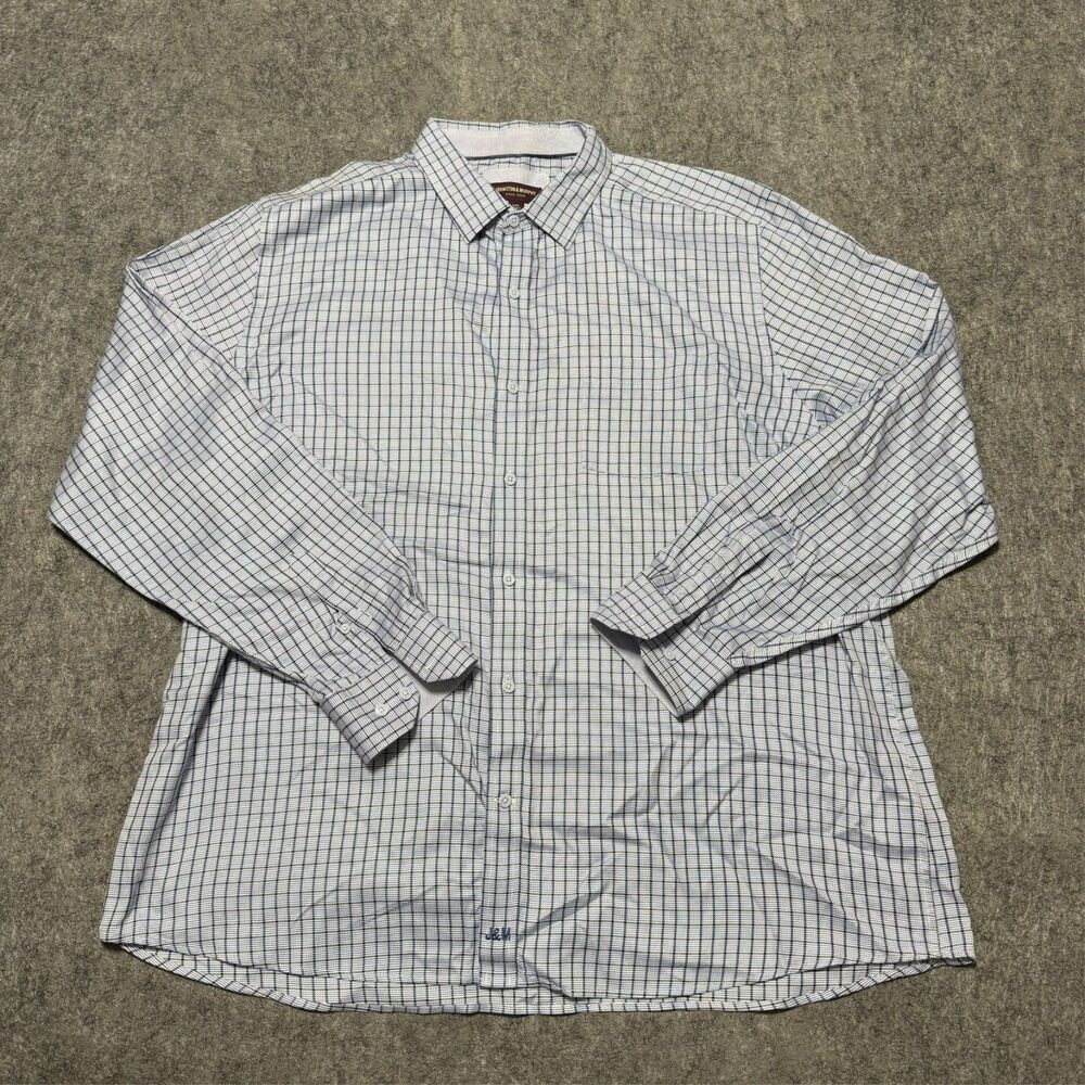 Johnston Murphy Shirt Mens XXL 2XL Blue White Tattersall Grid Check Button Down